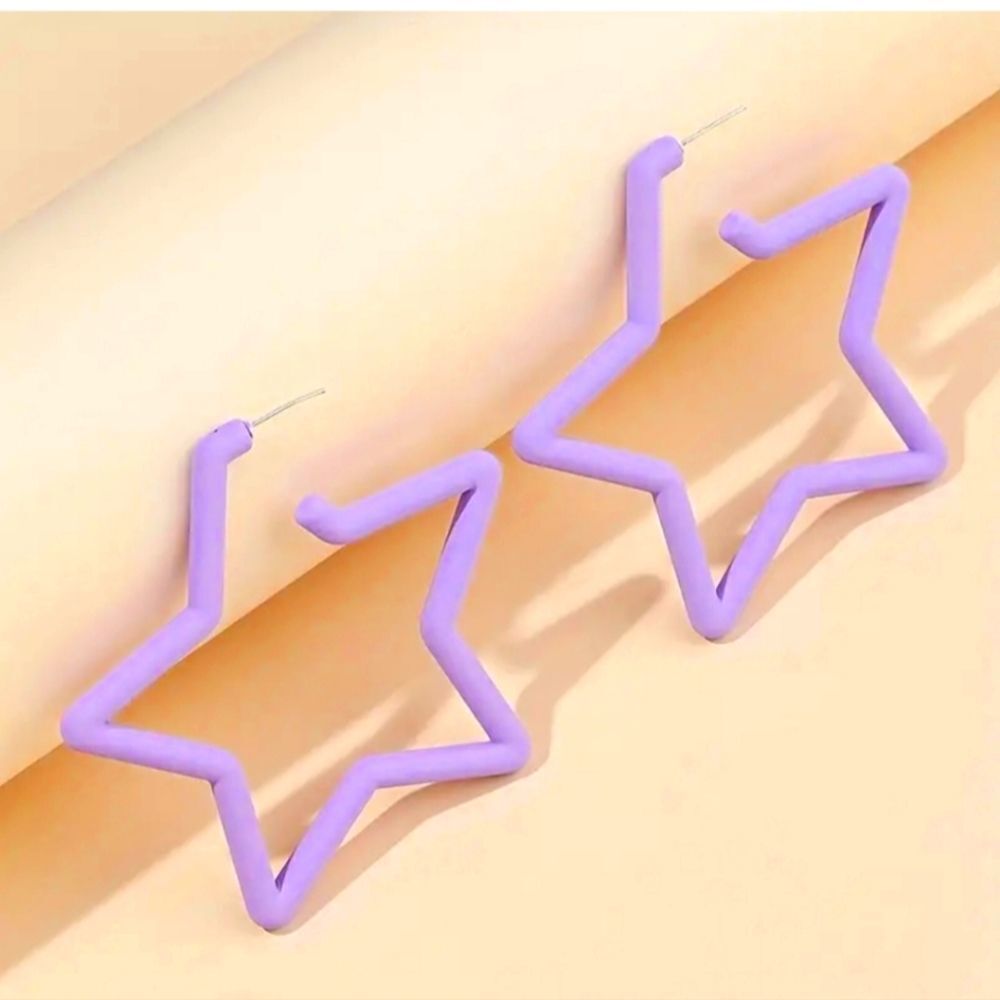 Large Lavender star shape earrings hollowed out purple stencil